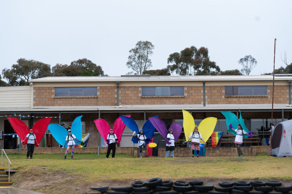 Mt Alexander Falcons 27_7_25 Rainbow Community Angels outside the Mt Alexander Falcons clubhouse at a pride match 27 July 2025