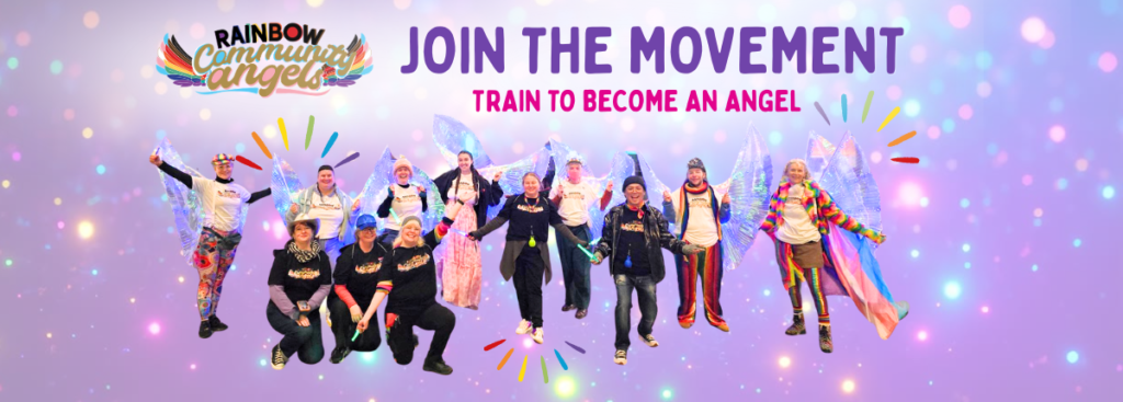image of the Rainbow Community Angels with the caption: Join the Movement Train to become an angel